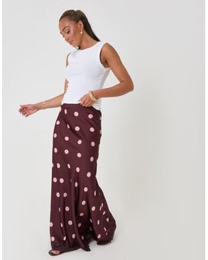 Threadbare Satin Lace Trim Maxi Skirt - Red