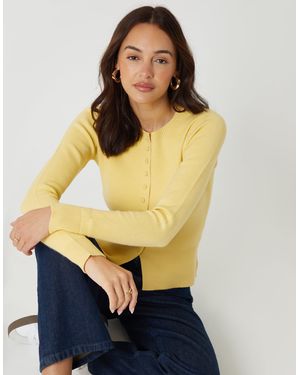 Threadbare Crew Neck Compact Knitted Cardigan - Yellow