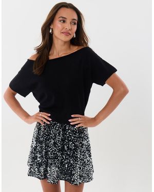 Threadbare Short Sleeve Slash Neck Jumper - Black