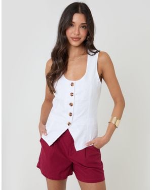 Threadbare Linen Blend Scoop Neck Waistcoat - White