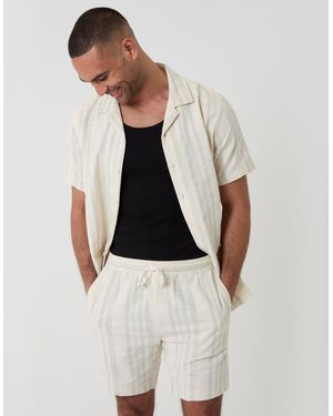 Threadbare Shorter Length Geometric Textured Cotton Shorts - White