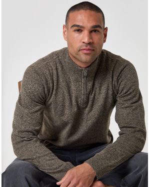 Threadbare Textured Knit Quarter Zip Jumper - Brown