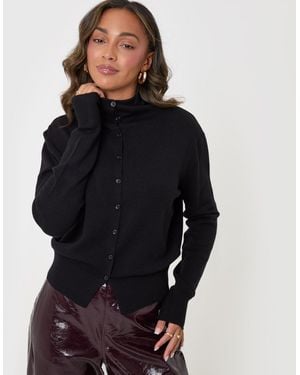 Threadbare Compact Knit Funnel Neck Cardigan - Blue