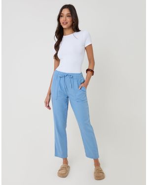 Threadbare Linen Blend Drawstring Trousers - Blue