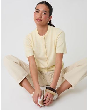 Threadbare Crew Neck Short Sleeve Knitted Cardigan - Natural