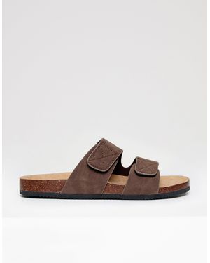 Threadbare Faux Suede Two Strap Sandals - Brown
