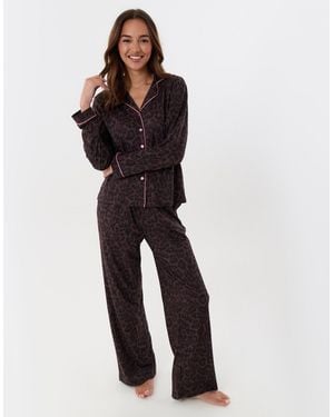 Threadbare Petite Contrast Piping Pyjama Set - Blue