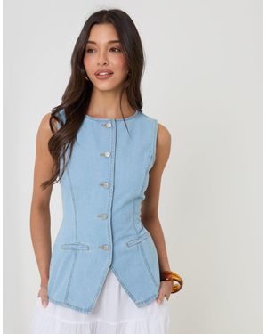 Threadbare Denim Longline Waistcoat - Blue