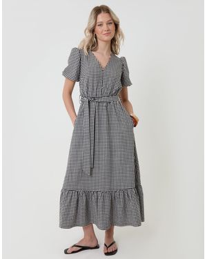 Threadbare Tiered Hem Puff Sleeve Maxi Dress - Grey