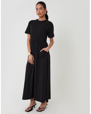 Threadbare Pure Cotton Midi Dress With Patch Pockets - Black