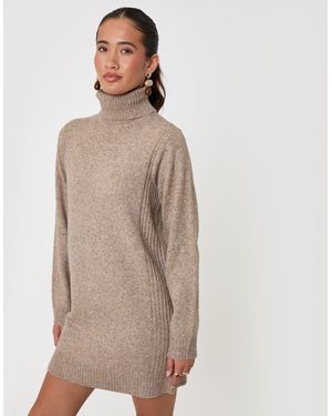 Threadbare Wool Blend Roll Neck Mini Dress - Brown