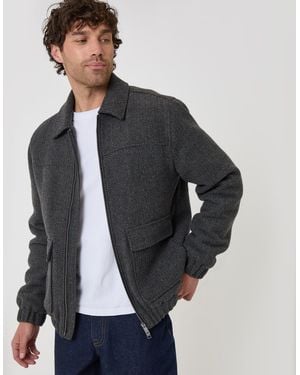 Threadbare Herringbone Faux Wool Collared Jacket - Blue