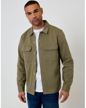 Threadbare Pique Popper Fastening Shacket - Green
