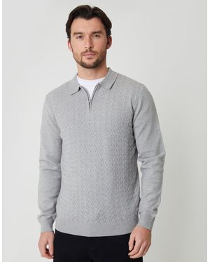 Threadbare Textured Knit Quarter Zip Polo Jumper - Grey