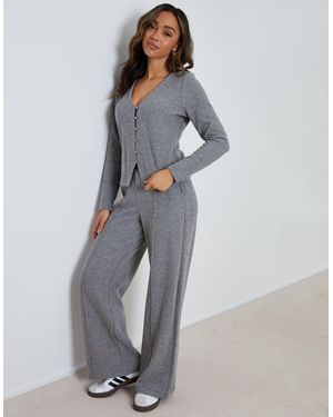 Threadbare Seam Detail Ribbed Wide Leg Joggers - Grey
