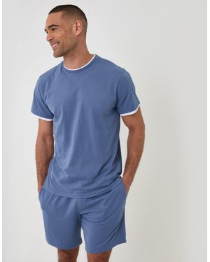 Threadbare Cotton Mock Layer Short Pyjama Set - Blue