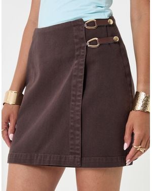 Threadbare Pleated Denim Wrap Mini Skirt - Purple
