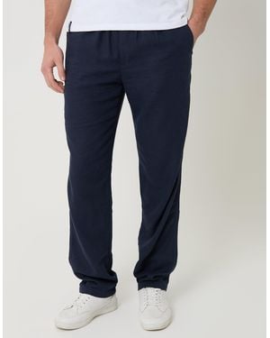 Threadbare Linen Blend Drawcord Trousers - Blue