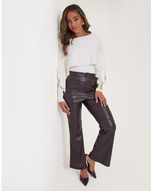 Threadbare Faux Leather Flared Trousers - White