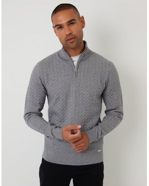 Threadbare Textured Cable Knit Quarter Zip Jumper - Grey