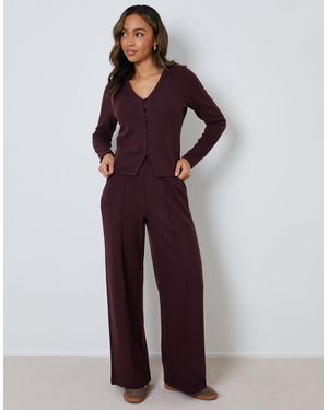 Threadbare Seam Detail Ribbed Wide Leg Joggers - Purple