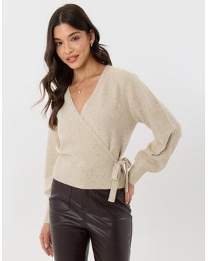 Threadbare Sequin V-Neck Wrap Cardigan - Natural
