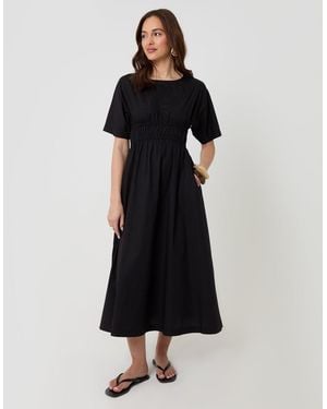Threadbare Elasticated Waist Pure Cotton Midi Dress - Black