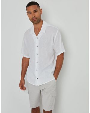 Threadbare Relaxed Fit Linen Blend Revere Collar Short Sleeve Shirt - White