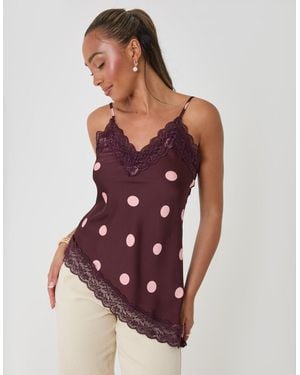 Threadbare Satin Lace Trim Cami - Purple