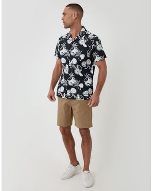 Threadbare Citrus Print Cotton Poplin Short Sleeve Shirt - Blue