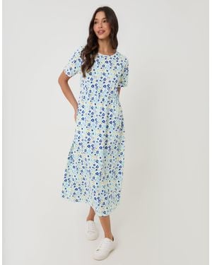 Threadbare Jersey Midi Smock Dress With Pockets - Blue