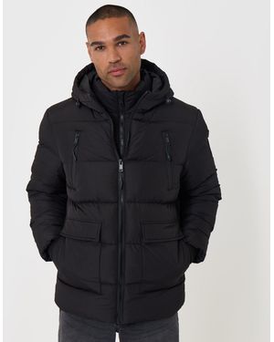 Threadbare Showerproof Padded Double Zip Coat - Blue