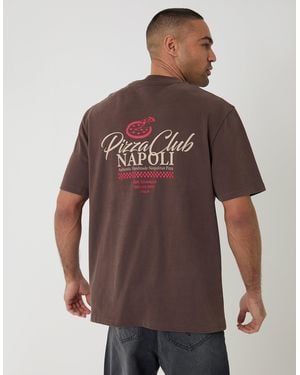 Threadbare Relaxed Fit Pizza Peached Cotton T-Shirt - Brown