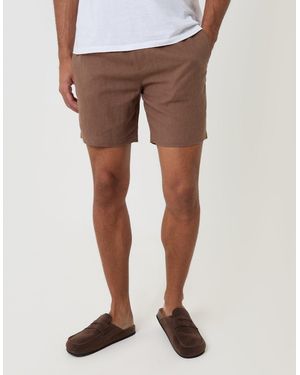 Threadbare Shorter Length Elasticated Waist Linen Blend Shorts - Brown