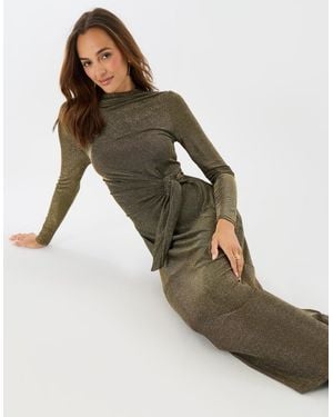 Threadbare Funnel Neck Metallic Midaxi Dress - Multicolour