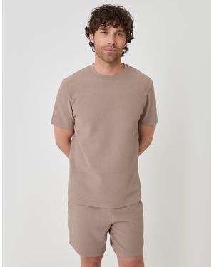 Threadbare Textured Rib Cotton Crew Neck T-Shirt - Brown