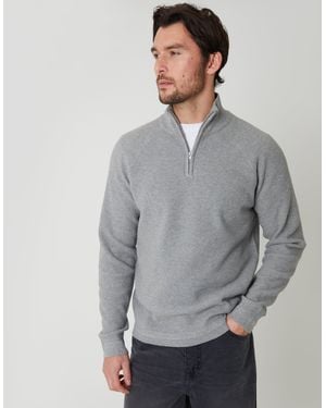 Threadbare Waffle Knit Raglan Quarter Zip Jumper - Grey