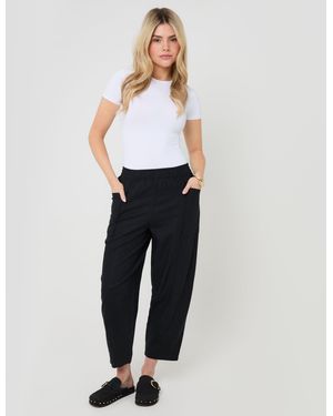 Threadbare Linen Blend Pocket Detail Barrel Leg Trousers - Blue