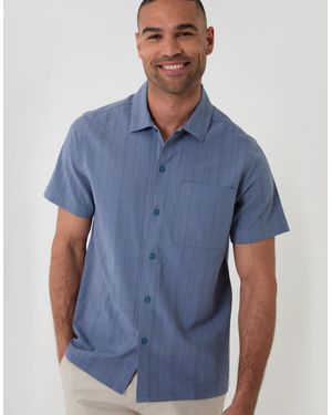 Threadbare Textured Cotton Short Sleeve Shirt - Blue