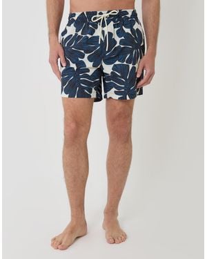 Threadbare Leaf Print Seersucker Swim Shorts - Blue