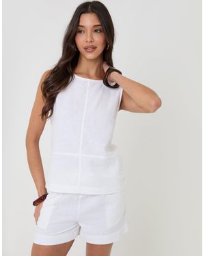 Threadbare Linen Blend Tie-Back Shell Top - White