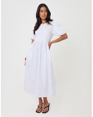 Threadbare Pure Cotton Puff Sleeve 2-In-1 Maxi Dress - White
