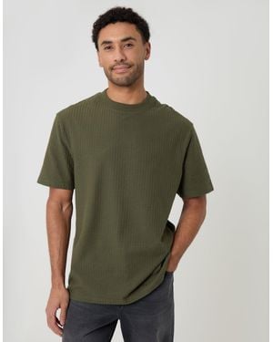 Threadbare Relaxed Fit Cotton Ribbed T-Shirt - Green