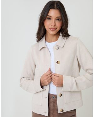 Threadbare Cropped Button Up Faux Suede Shacket - White