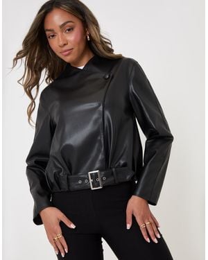 Threadbare Faux Leather Bomber Jacket - Black