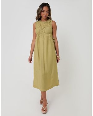 Threadbare Ruched Drawstring Midi Dress - Green