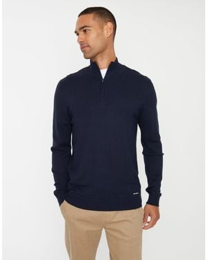 Threadbare Funnel Neck Quarter Zip Knitted Jumper - Blue
