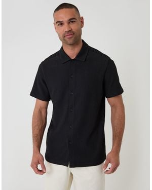 Threadbare Plisse Rib Short Sleeve Shirt - Black