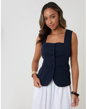 Threadbare Square Neck Tailored Waistcoat - Blue