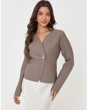 Threadbare Metallic Button V-Neck Cardigan - Grey